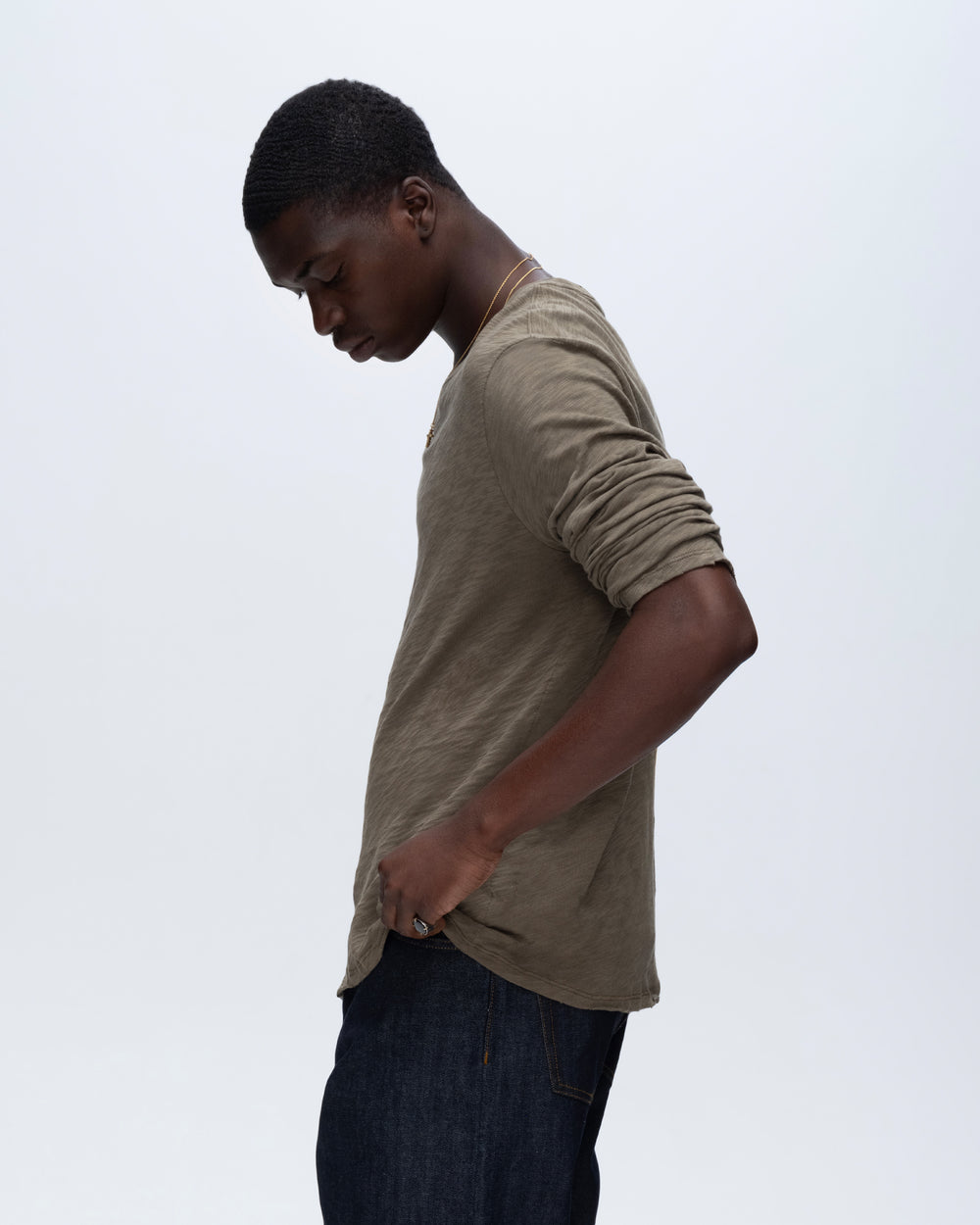 Slub Jersey Long Sleeve Destroyed Wash Tee - Army