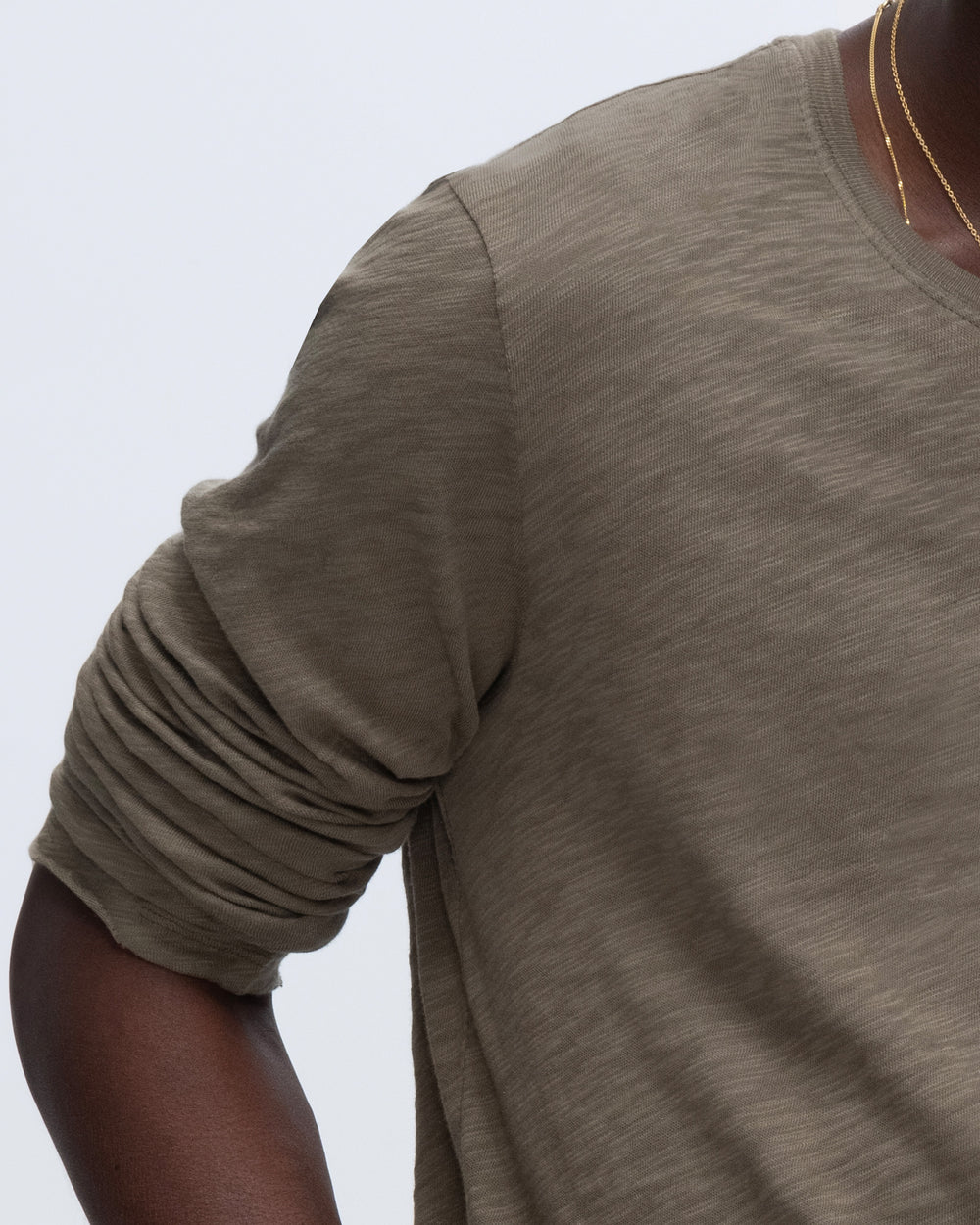 Slub Jersey Long Sleeve Destroyed Wash Tee - Army