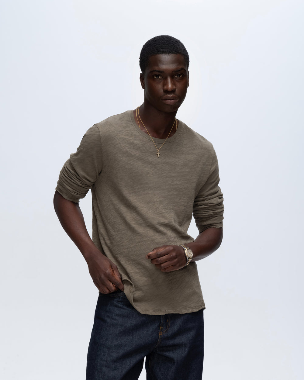 Slub Jersey Long Sleeve Destroyed Wash Tee - Army