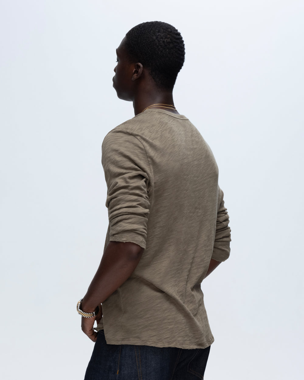 Slub Jersey Long Sleeve Destroyed Wash Tee - Army
