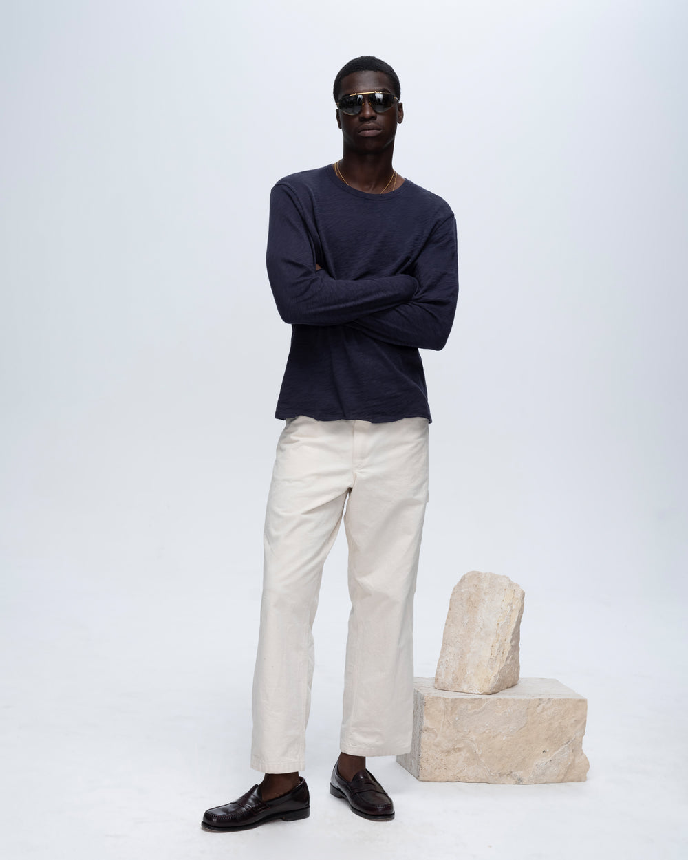 Slub Jersey Long Sleeve Destroyed Wash Tee - Midnight
