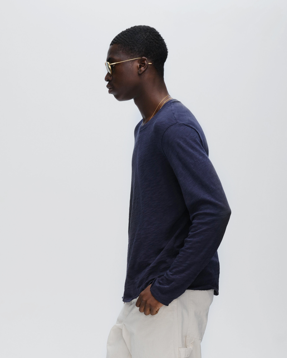 Slub Jersey Long Sleeve Destroyed Wash Tee - Midnight