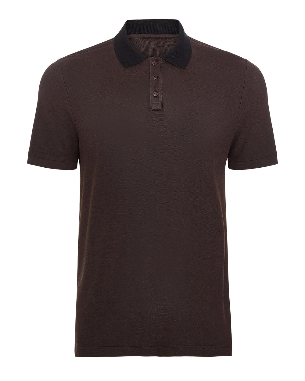 Pima Cotton Pique Polo With Contrast Collar - Dark Chocolate Black