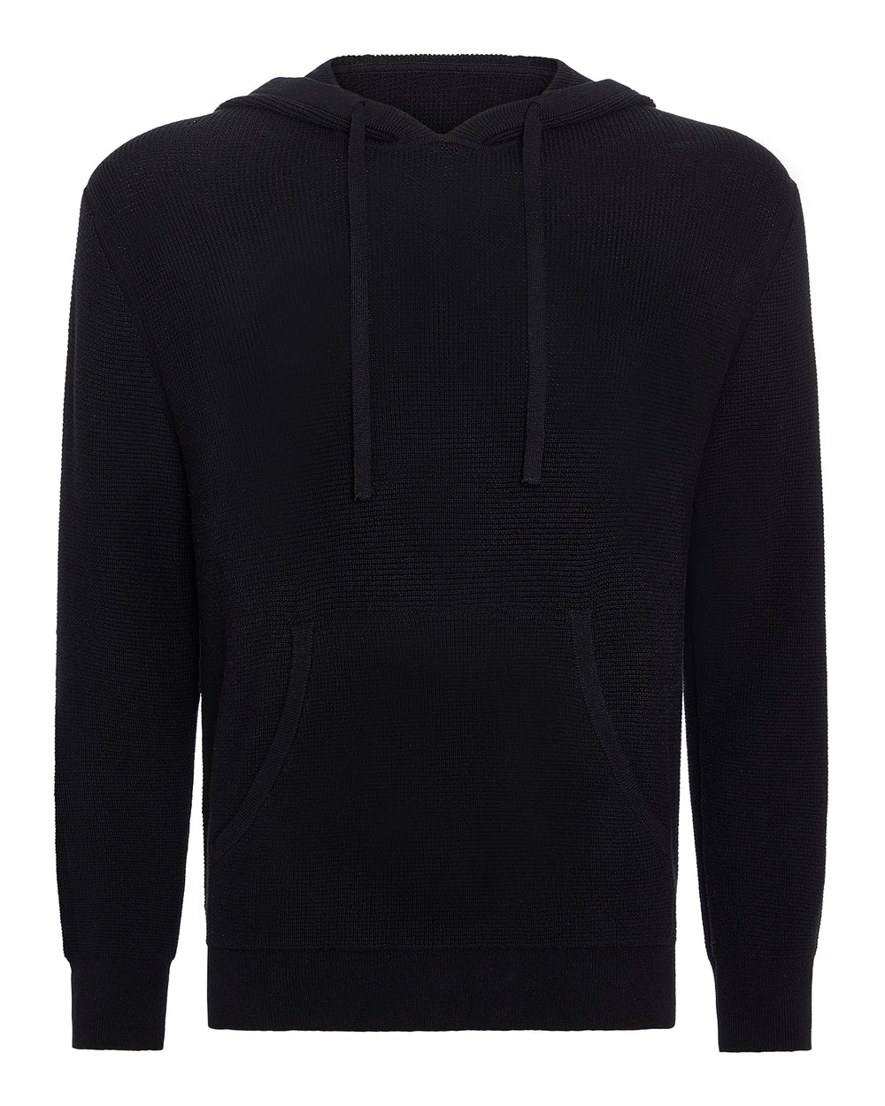 Cotton Cashmere Waffle Stitch Pullover Hoodie - Black