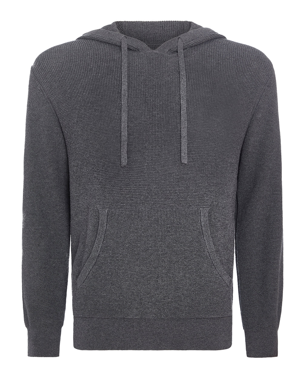 Cotton Cashmere Waffle Stitch Pullover Hoodie - Dark Heather Grey