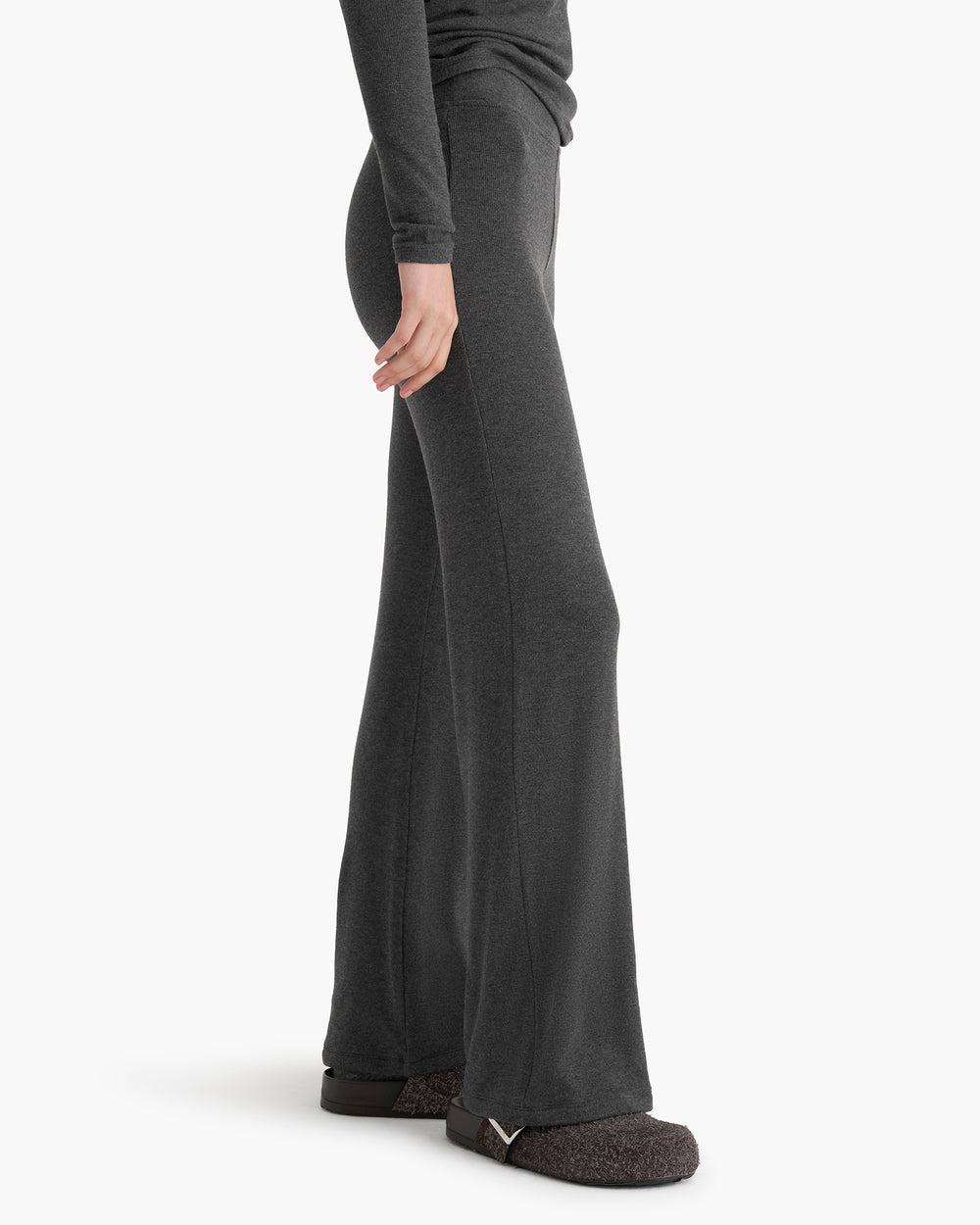 Modal Rib Flare Pant - Heather Coal