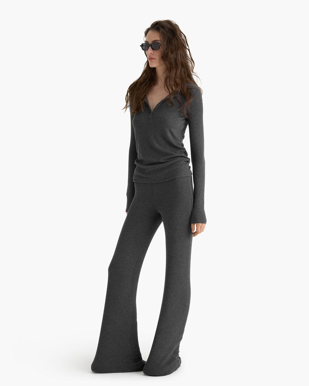 Modal Rib Flare Pant - Heather Coal