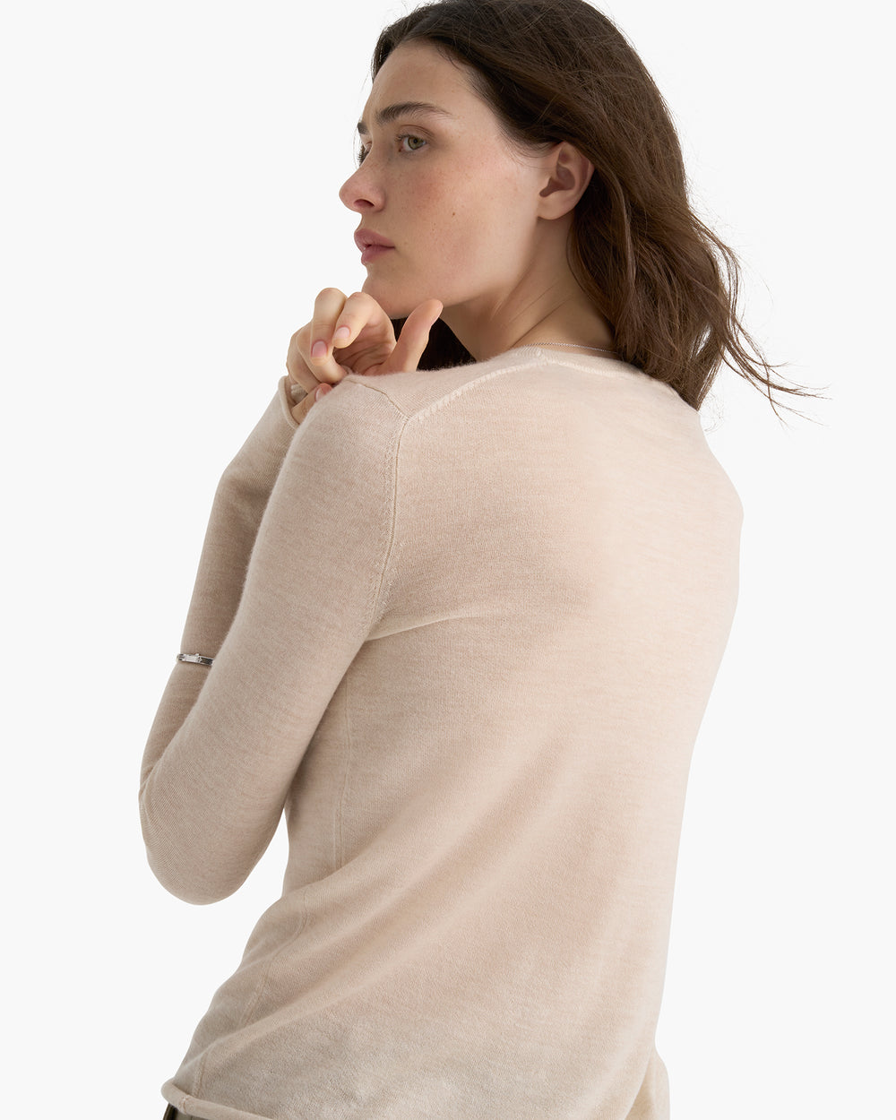 Lightweight Cashmere Crew Neck - Heather Cream