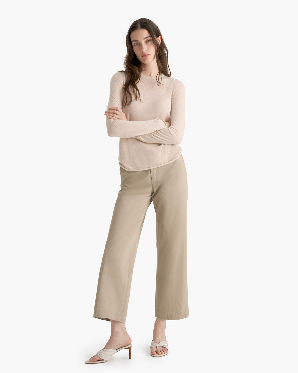Lightweight Cashmere Crew Neck - Heather Cream