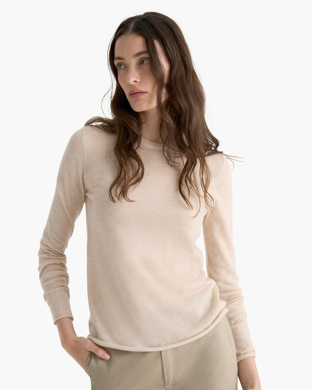 Lightweight Cashmere Crew Neck - Heather Cream
