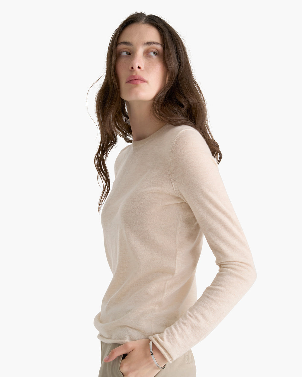 Lightweight Cashmere Crew Neck - Heather Cream