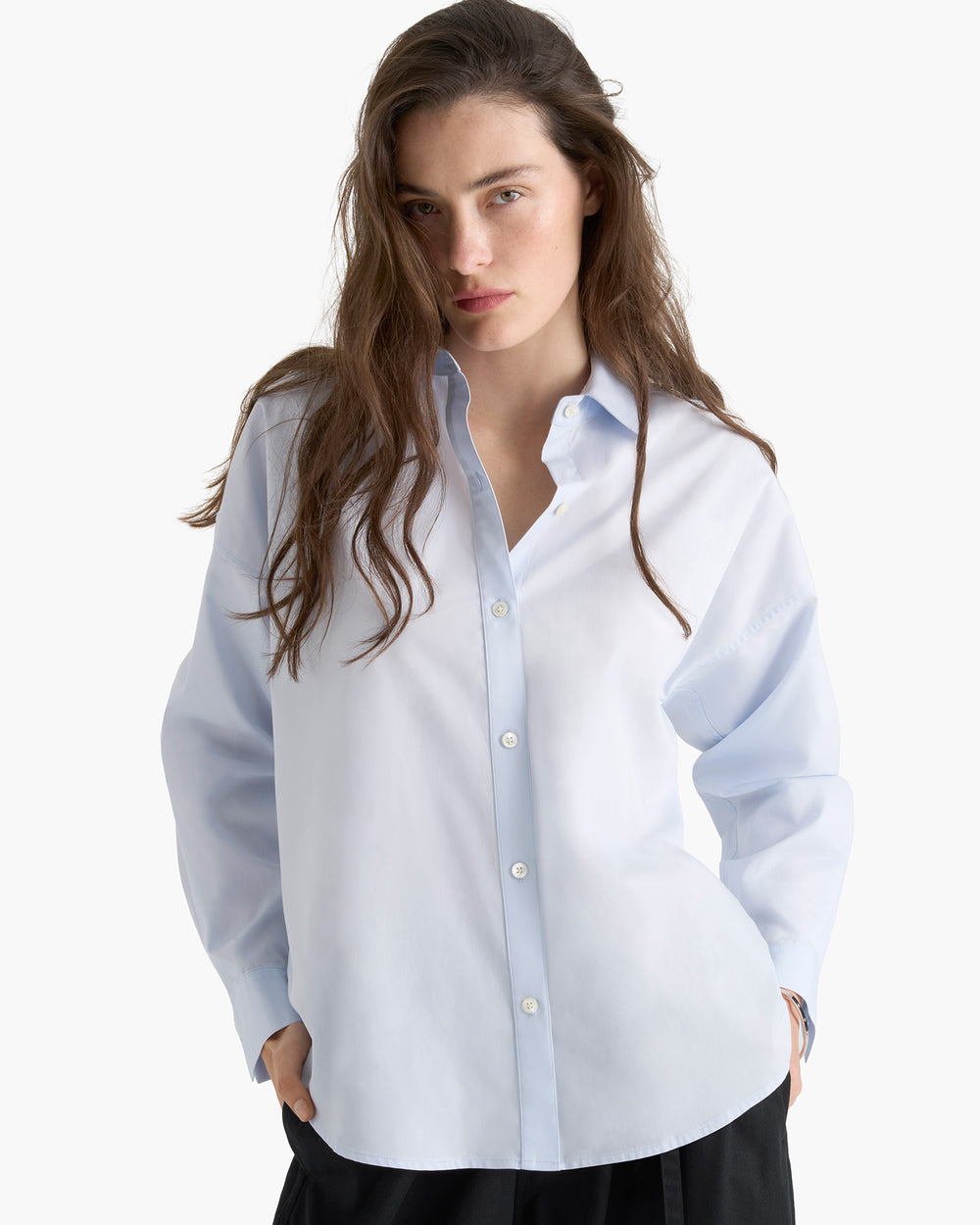 Cotton Poplin Boyfriend Shirt - Light Blue