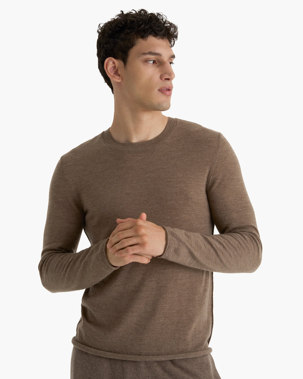 Lightweight Cashmere Crew Neck - Heather Cedar