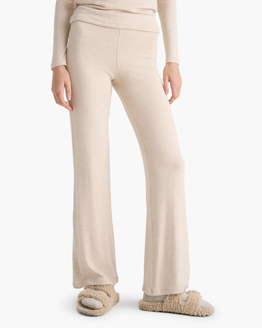 Modal Rib Flare Pant - Heather Soft Wheat