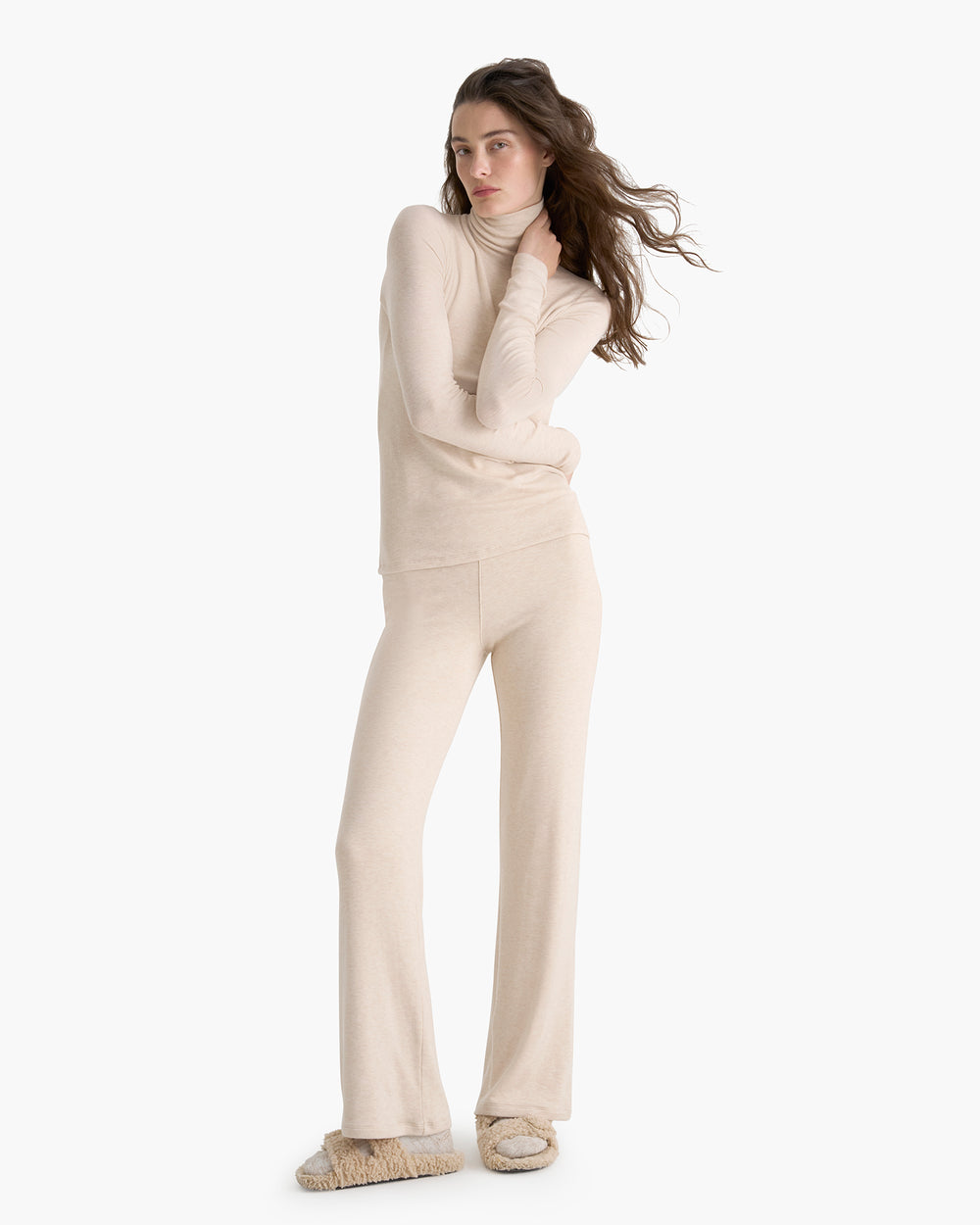 Modal Rib Flare Pant - Heather Soft Wheat
