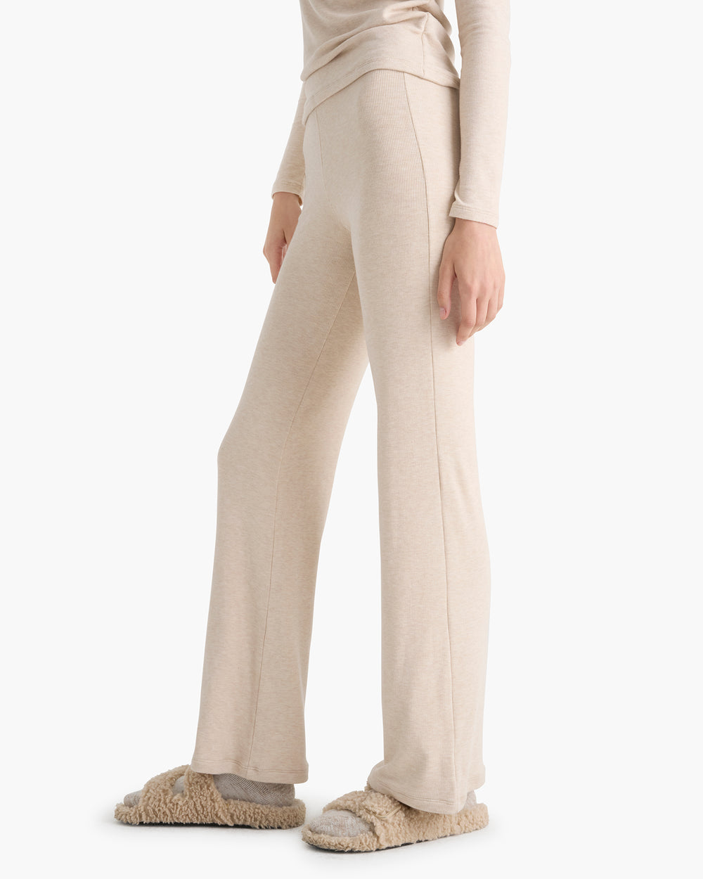 Modal Rib Flare Pant - Heather Soft Wheat