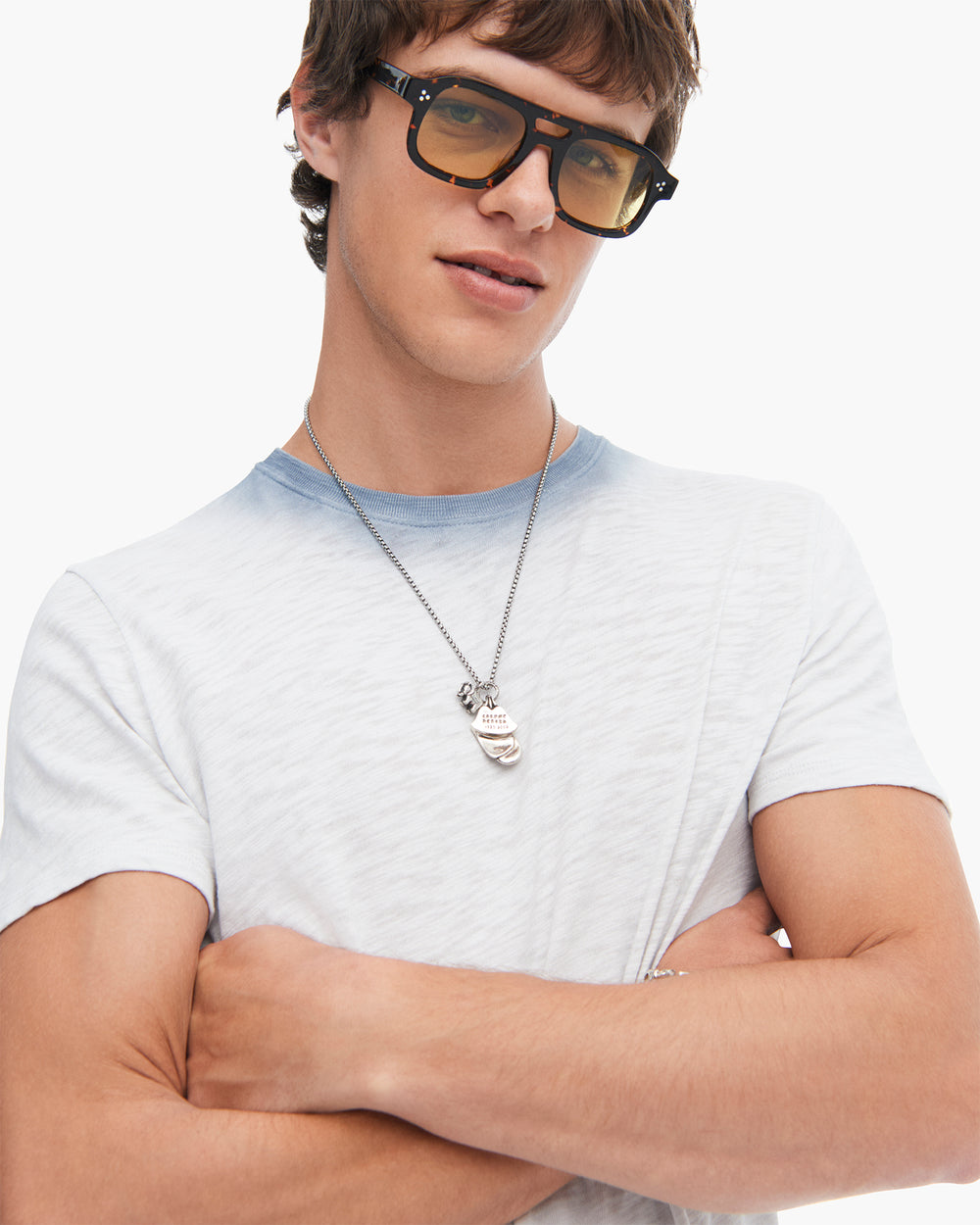 Spray Treatment Slub Jersey Short Sleeve Crew Neck Tee - Silver-Wash Navy