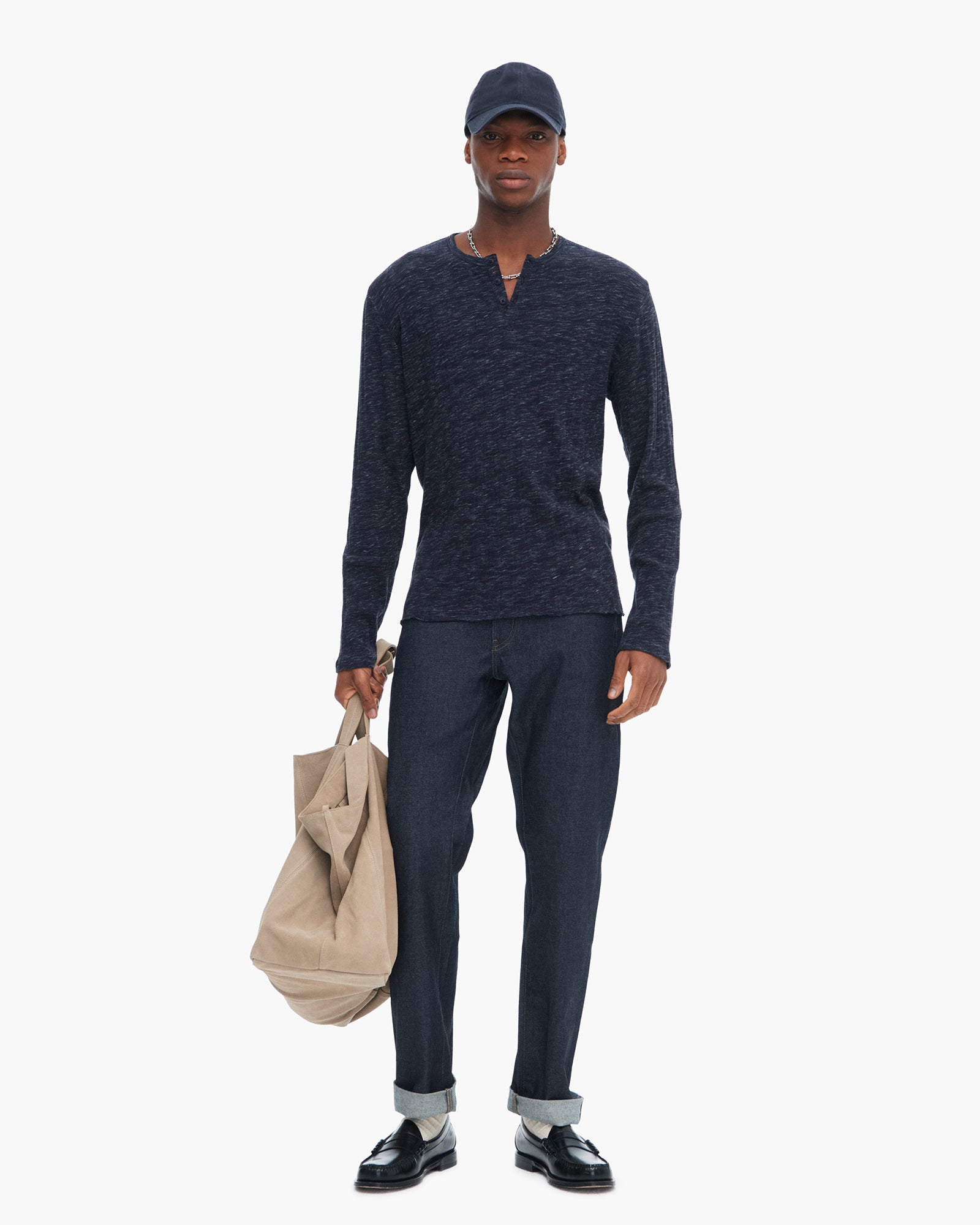 ATM Anthony Thomas Melillo Men's Rib Long Sleeve Destroyed Henley