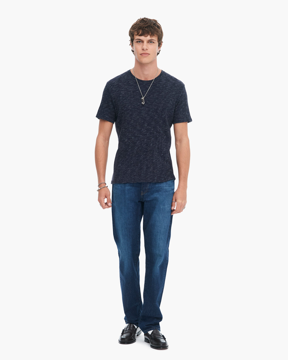 Rib Short Sleeve Destroyed Tee - Dark Navy