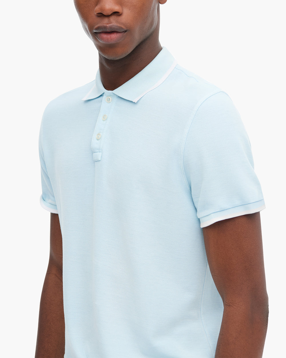 Pique Pigment Wash Short Sleeve Polo with Tipping  - Ocean Blue