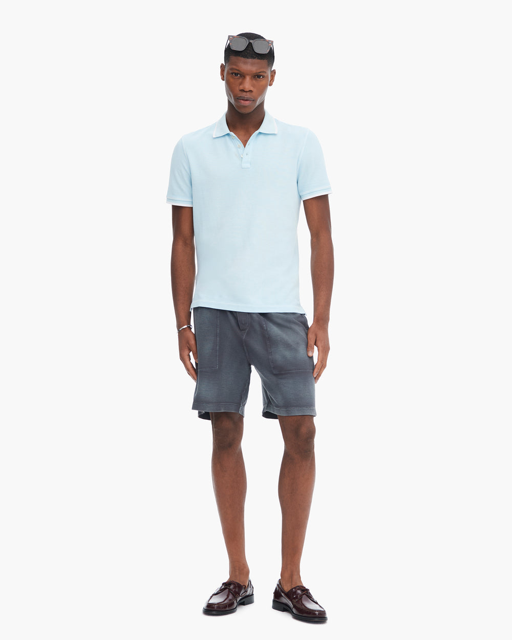 Pique Pigment Wash Short Sleeve Polo with Tipping  - Ocean Blue