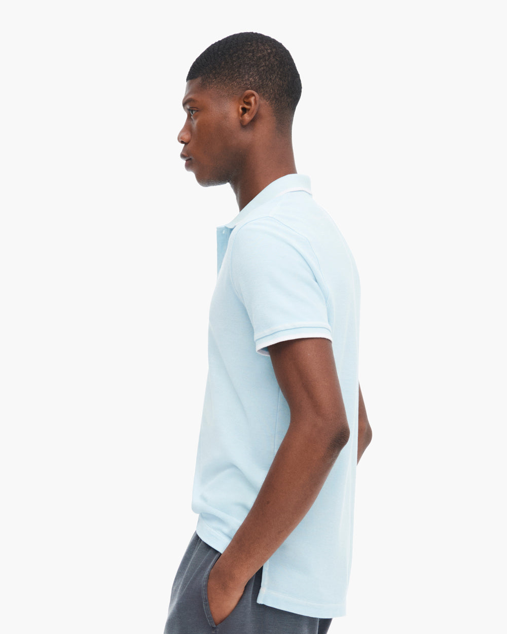 Pique Pigment Wash Short Sleeve Polo with Tipping  - Ocean Blue
