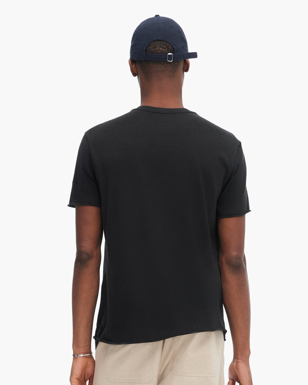 Vintage Jersey Cut Off Short Sleeve V-Neck Tee - Black