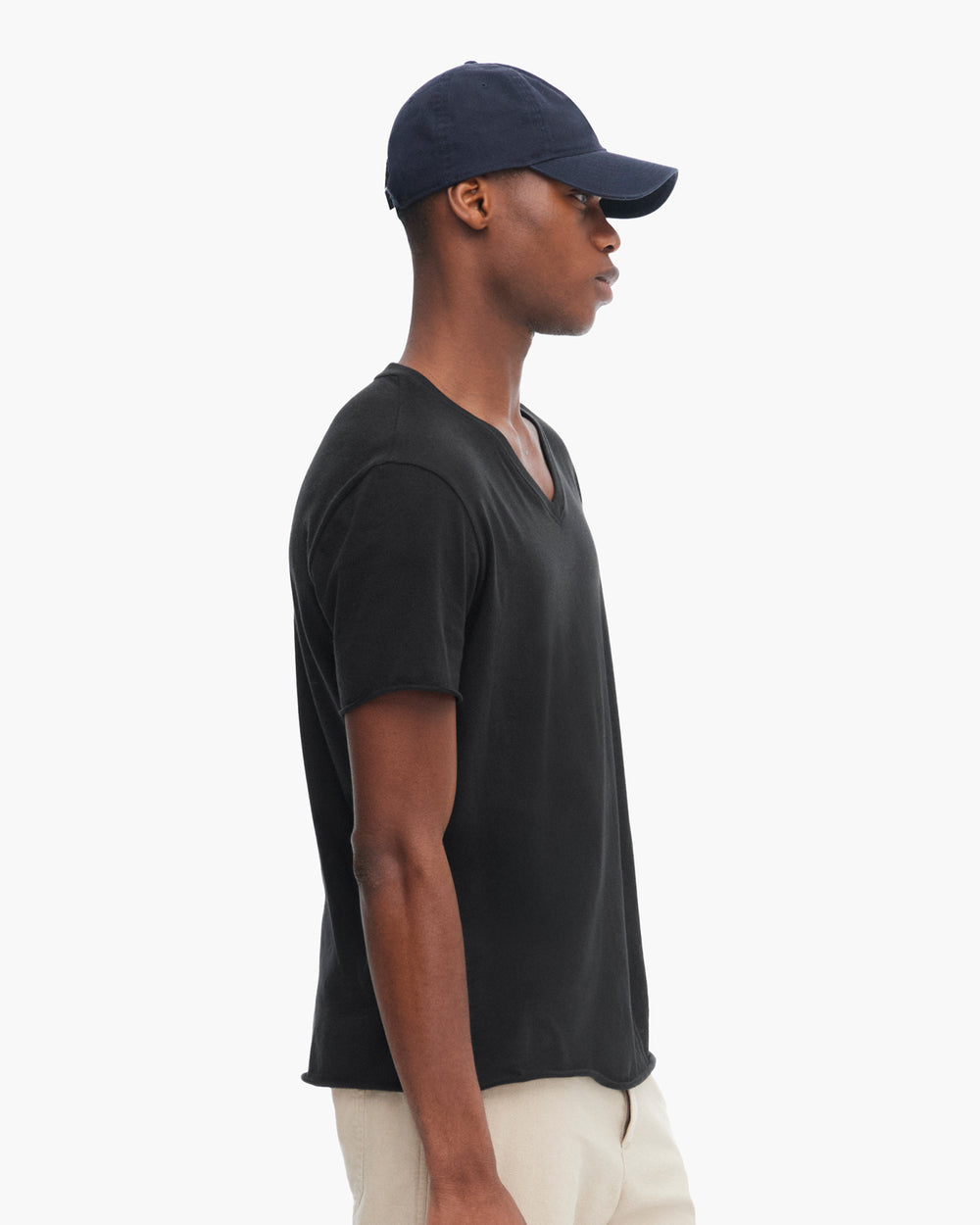 Vintage Jersey Cut Off Short Sleeve V-Neck Tee - Black