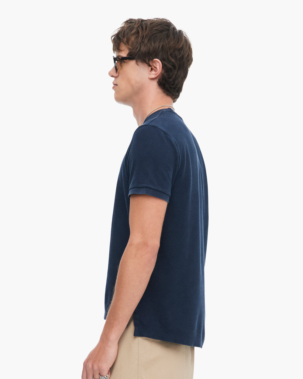 Pique with Sun Bleach Short Sleeve Crew Neck - Dark Navy