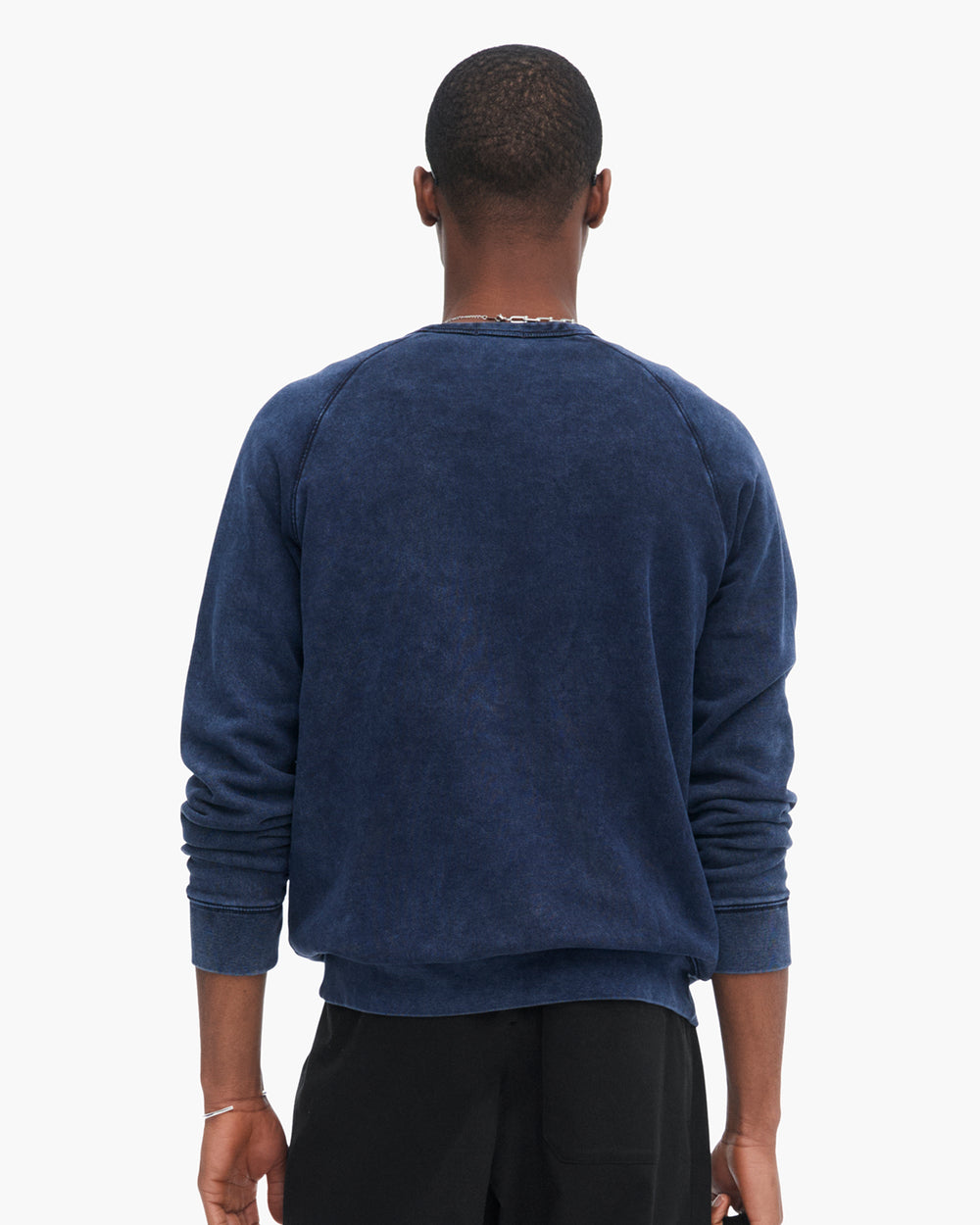 French Terry with Pigment Wash Crew Neck Pullover - Dark Navy