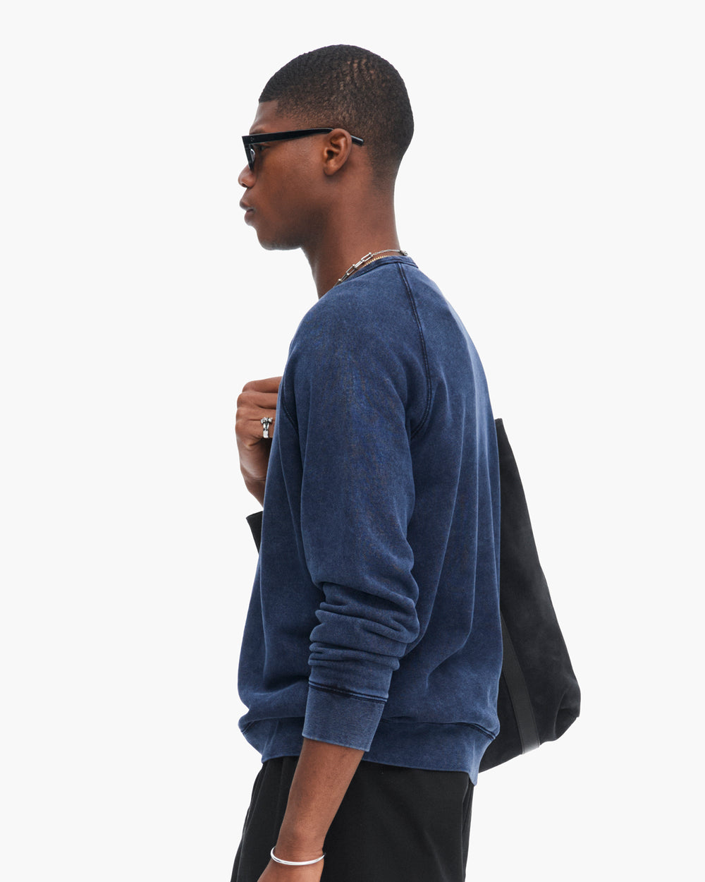 French Terry with Pigment Wash Crew Neck Pullover - Dark Navy