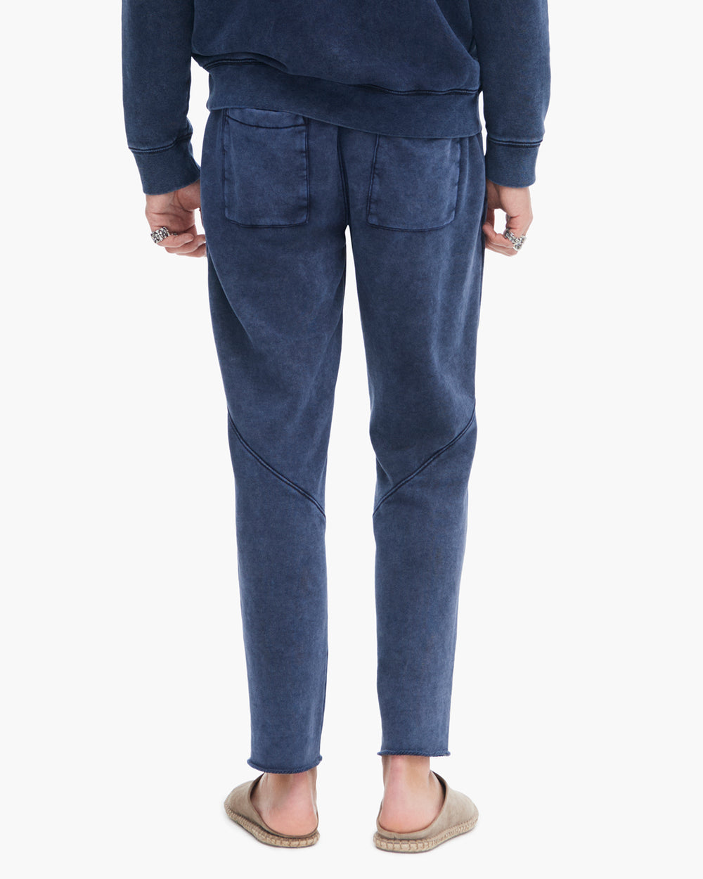 French Terry with Pigment Wash Cut Off Sweatpants - Dark Navy