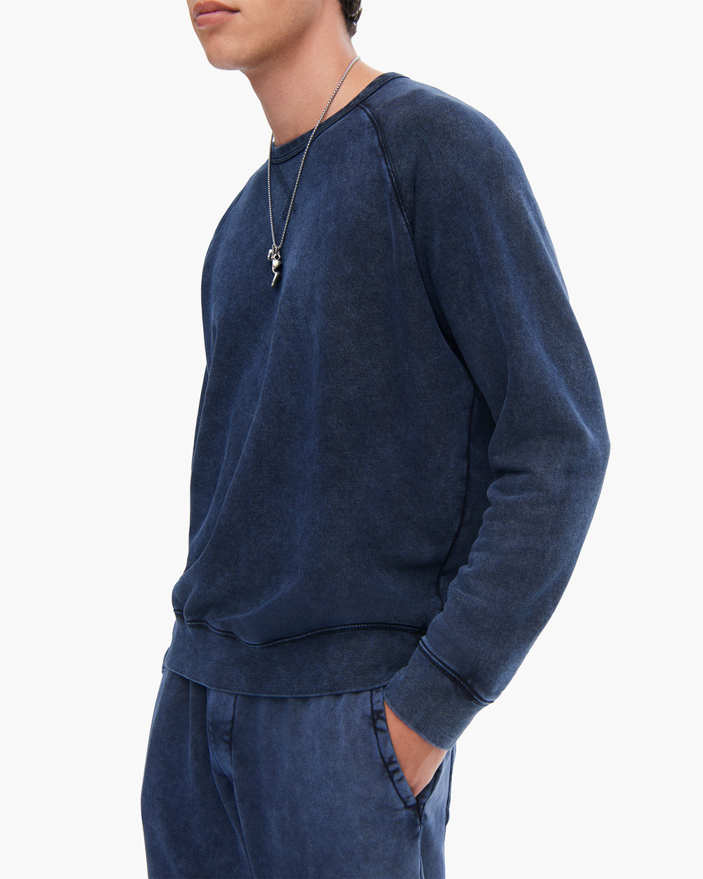 French Terry with Pigment Wash Cut Off Sweatpants - Dark Navy