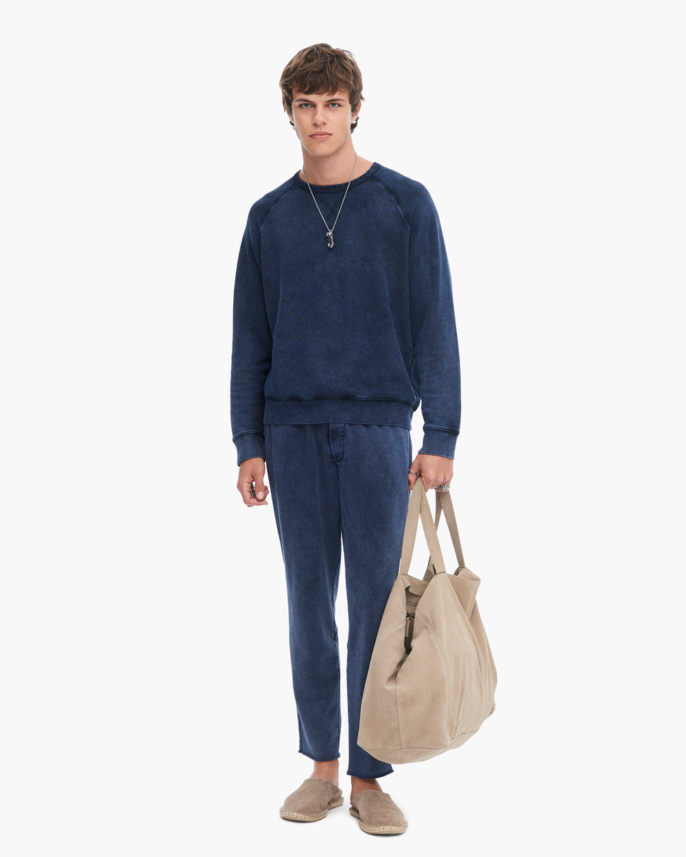French Terry with Pigment Wash Cut Off Sweatpants - Dark Navy