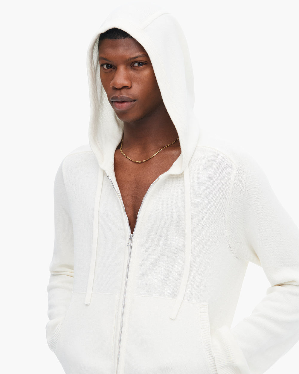 Cotton Cashmere Zip Up Hoodie - White
