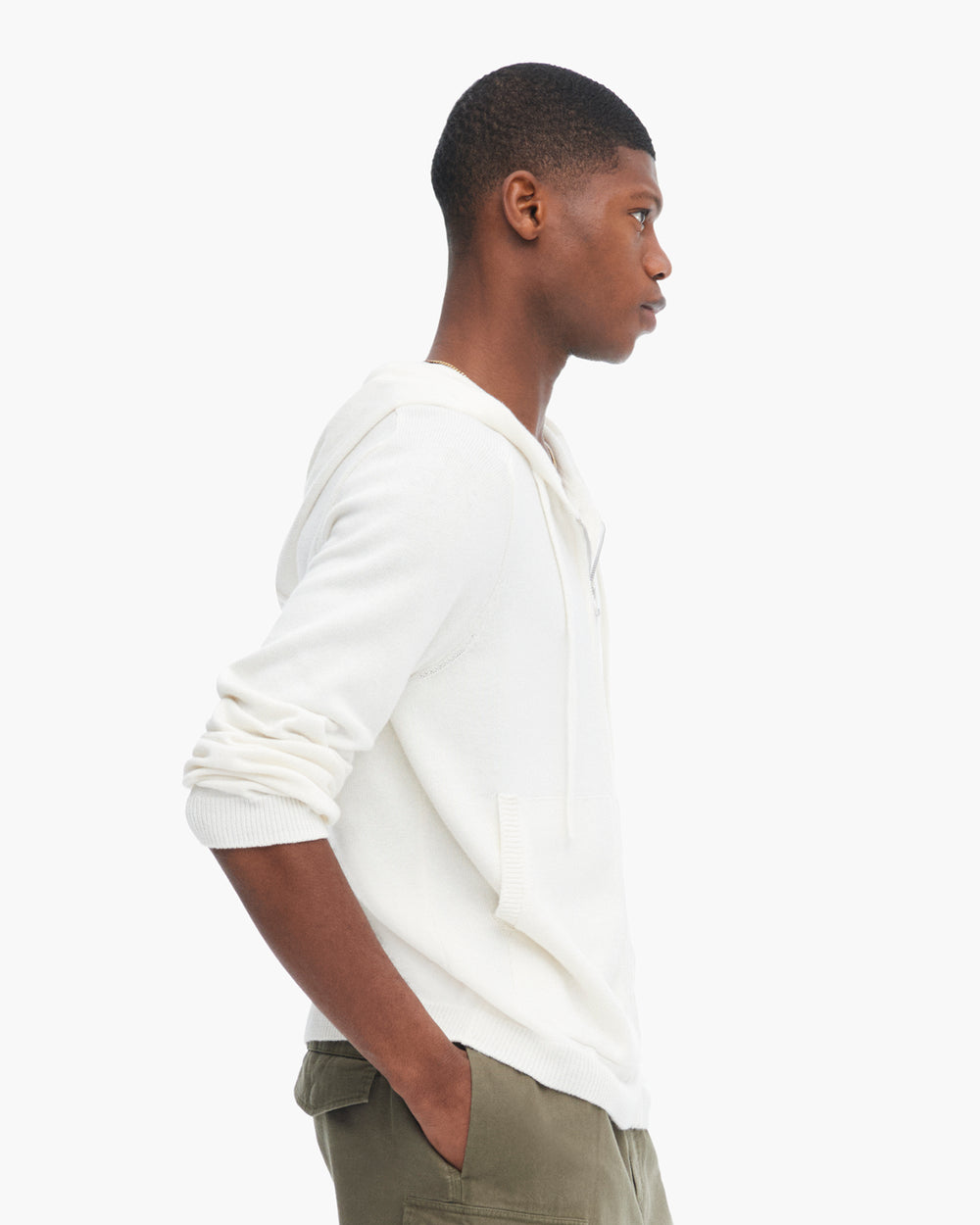 Cotton Cashmere Zip Up Hoodie - White