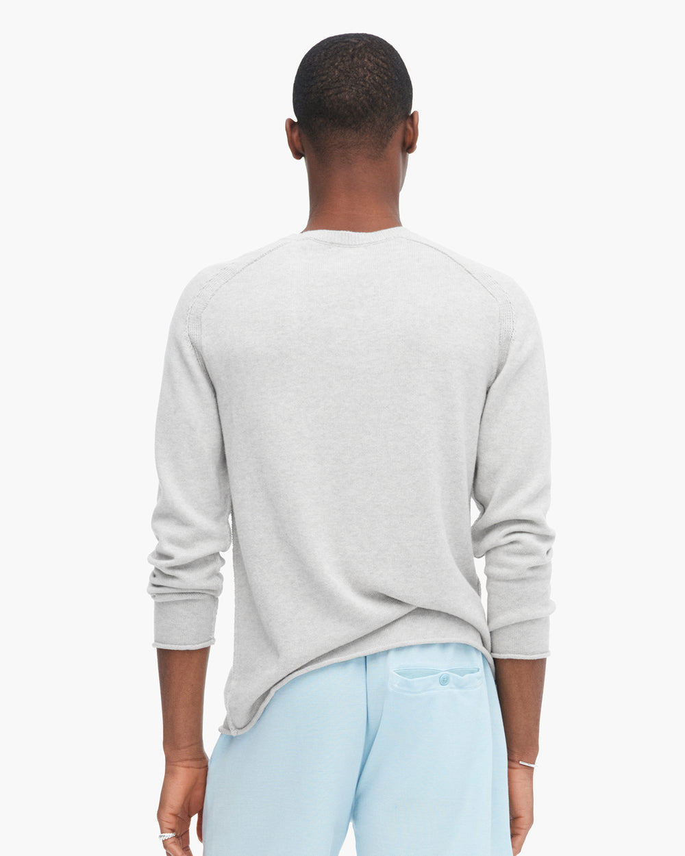 Cotton Cashmere Saddle Shoulder Crew Neck Sweater - H. Silver