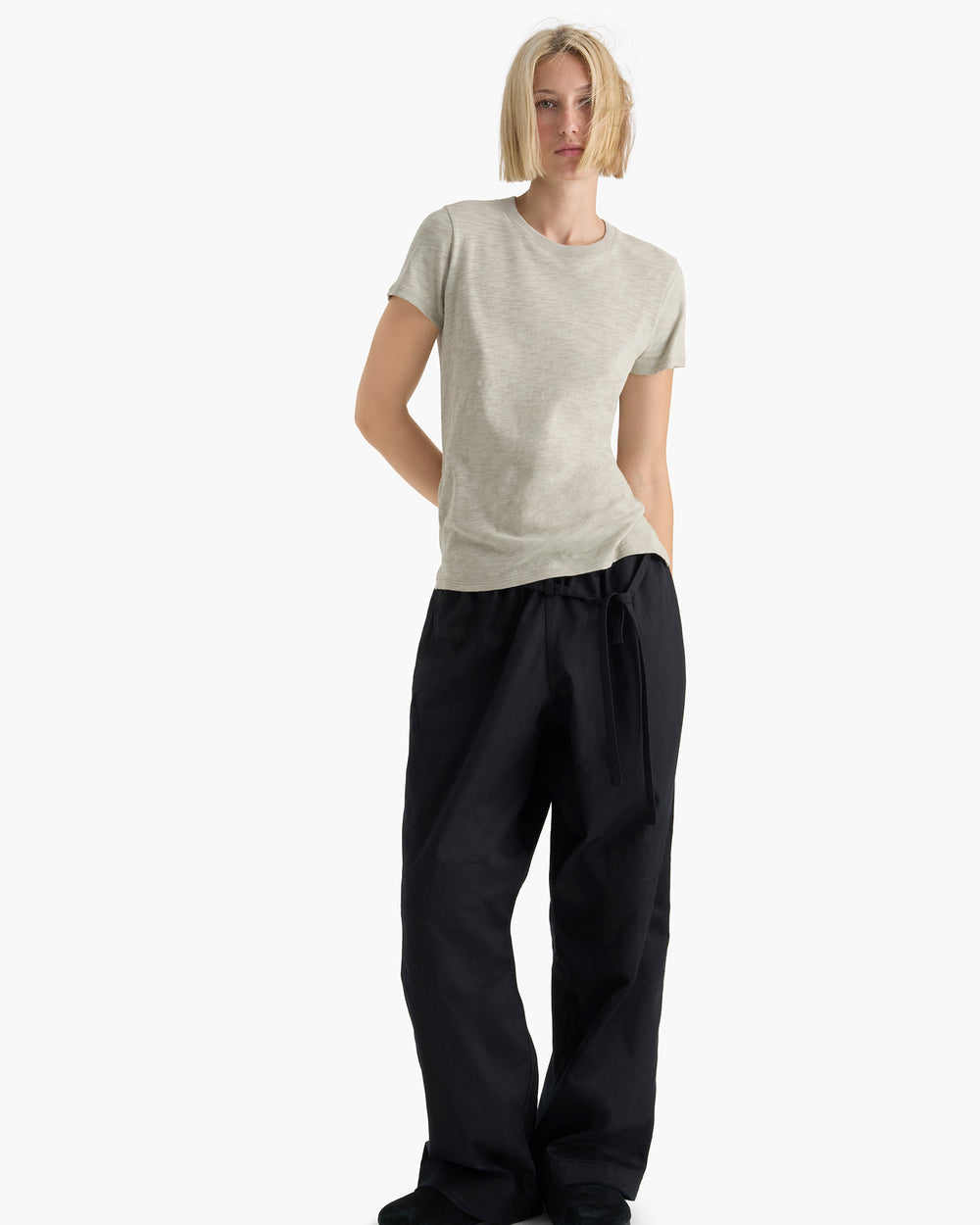 Slub Jersey Schoolboy Crew Neck Tee - Abbey Stone