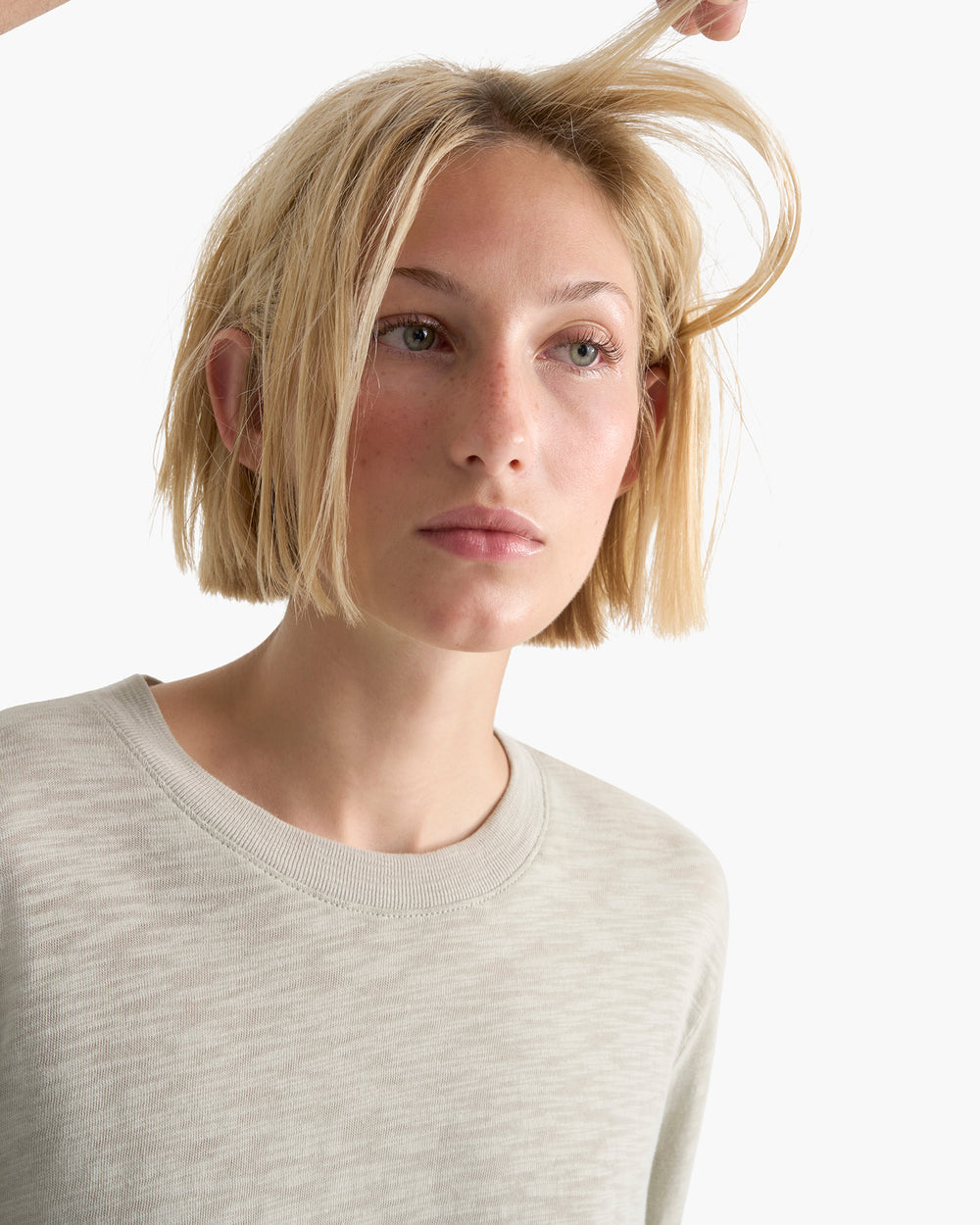 Slub Jersey Schoolboy Crew Neck Tee - Abbey Stone