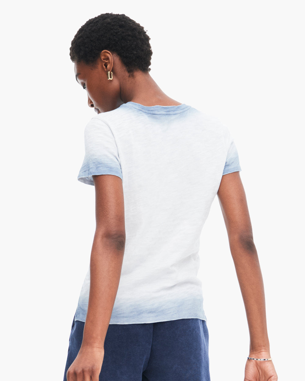 Spray Treatment Slub Jersey Schoolboy Tee - Silver-Wash Navy