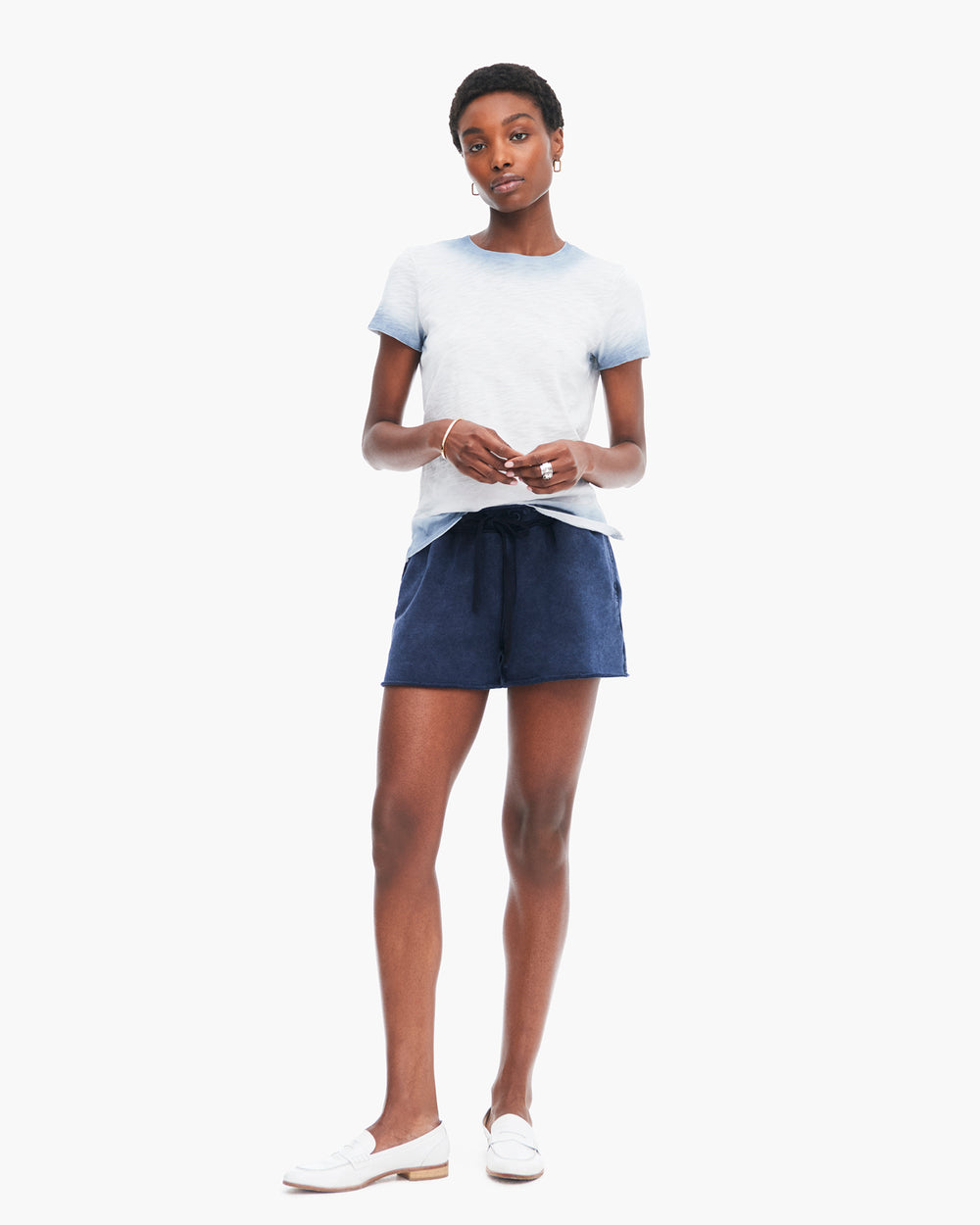 Spray Treatment Slub Jersey Schoolboy Tee - Silver-Wash Navy