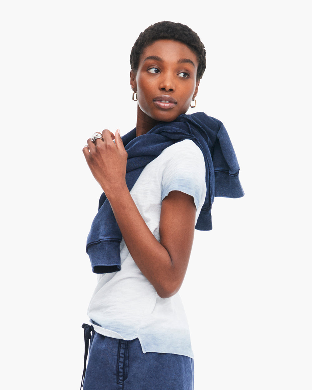 Spray Treatment Slub Jersey Schoolboy Tee - Silver-Wash Navy