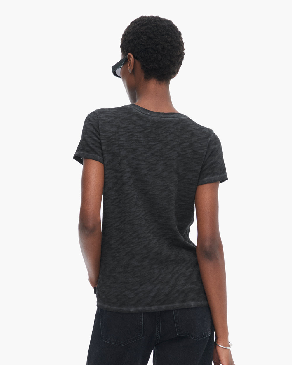 Sublime Wash Slub Jersey Schoolboy V-Neck Tee - Black