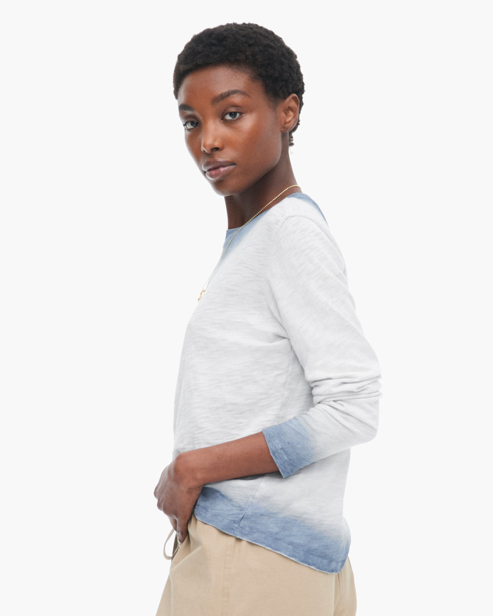 Spray Treatment Slub Jersey Long Sleeve Crewneck - Silver-Wash Navy