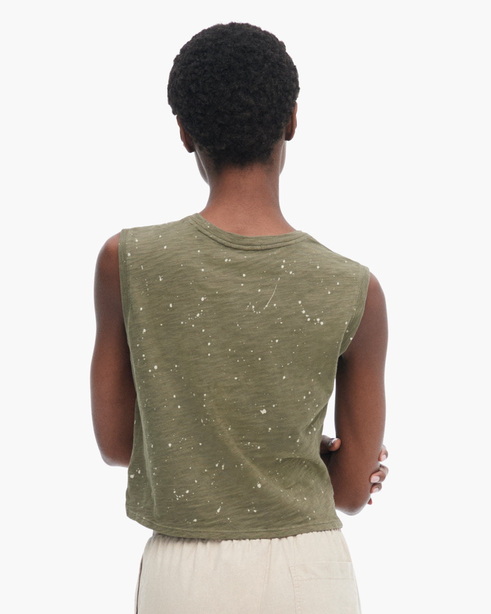 Slub Jersey Splatter Paint Cropped Sleeveless Schoolboy - Army-Faded Dune