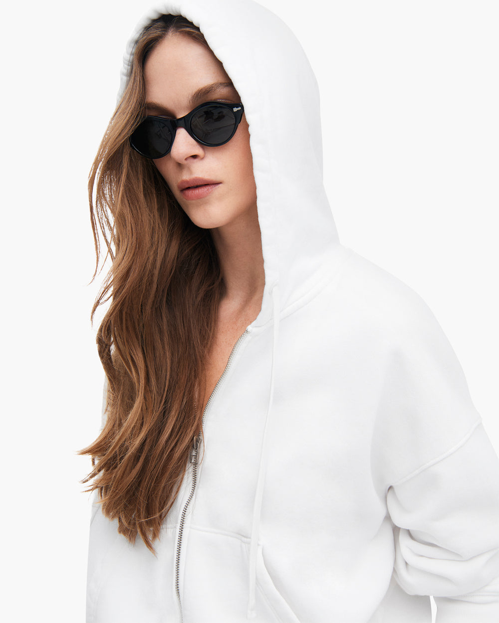 French Terry Pigment Wash Zip-Up Hoodie - White