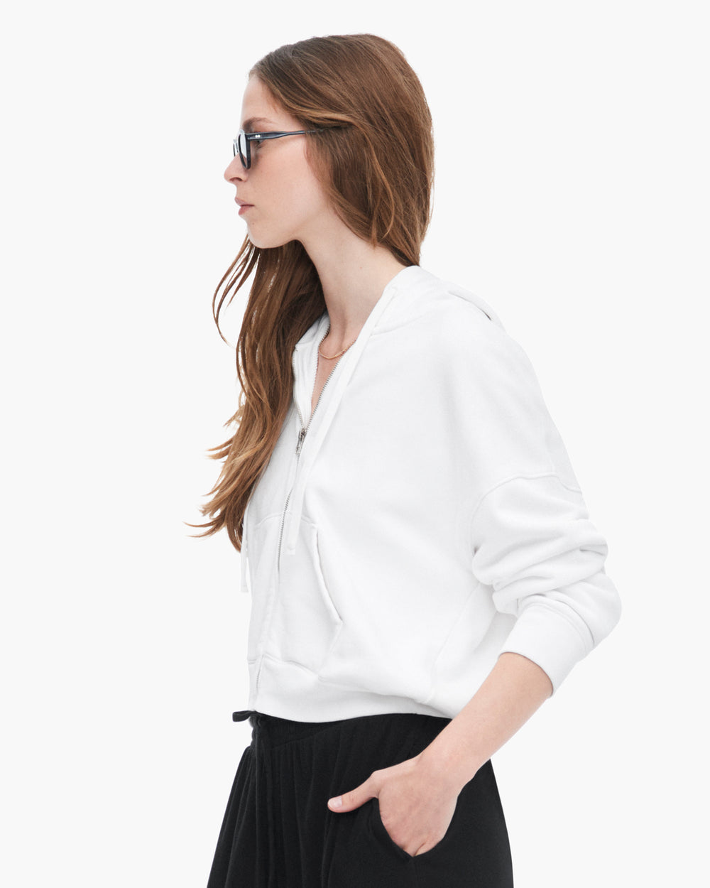 French Terry Pigment Wash Zip-Up Hoodie - White