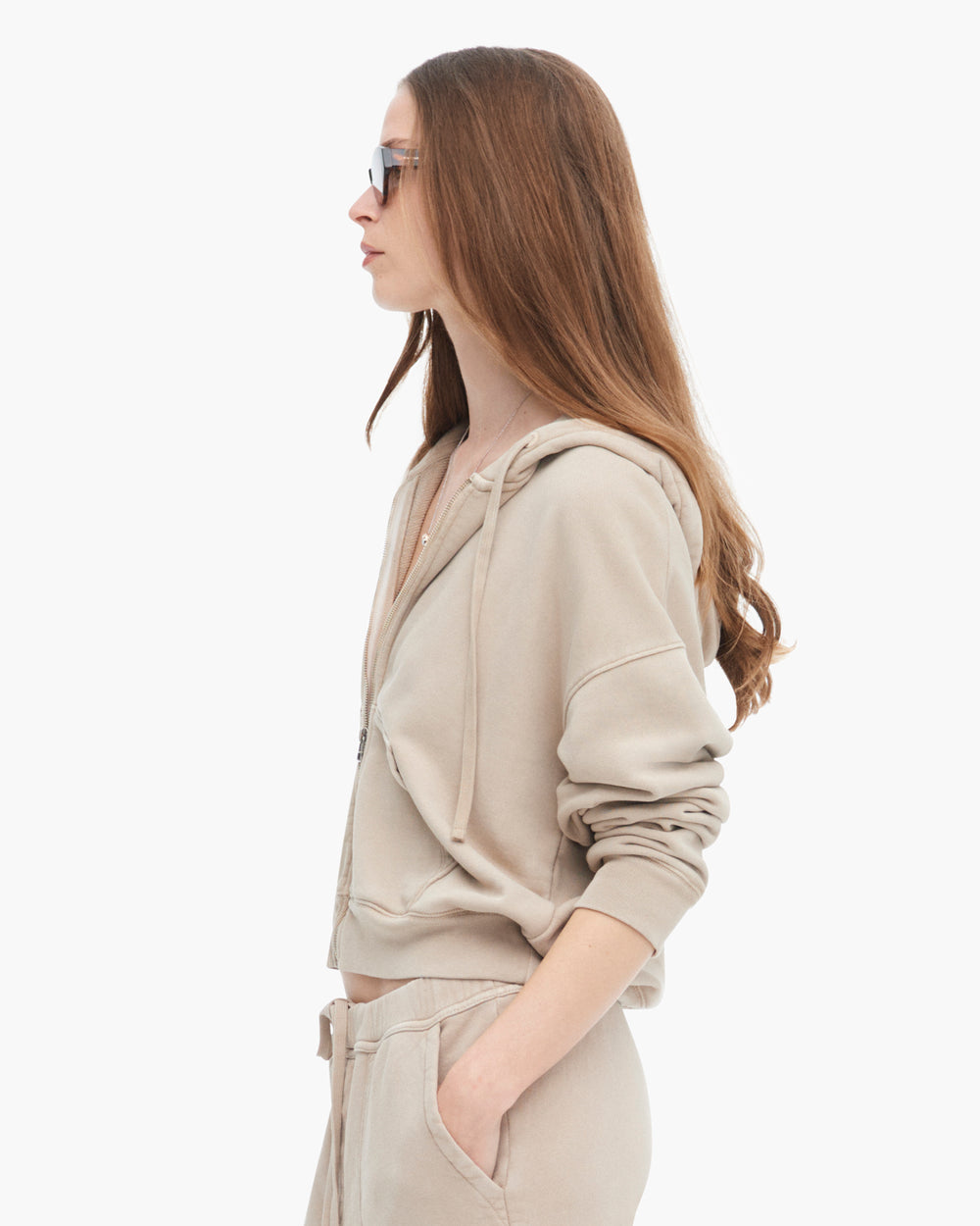 French Terry Pigment Wash Zip-Up Hoodie - Dune