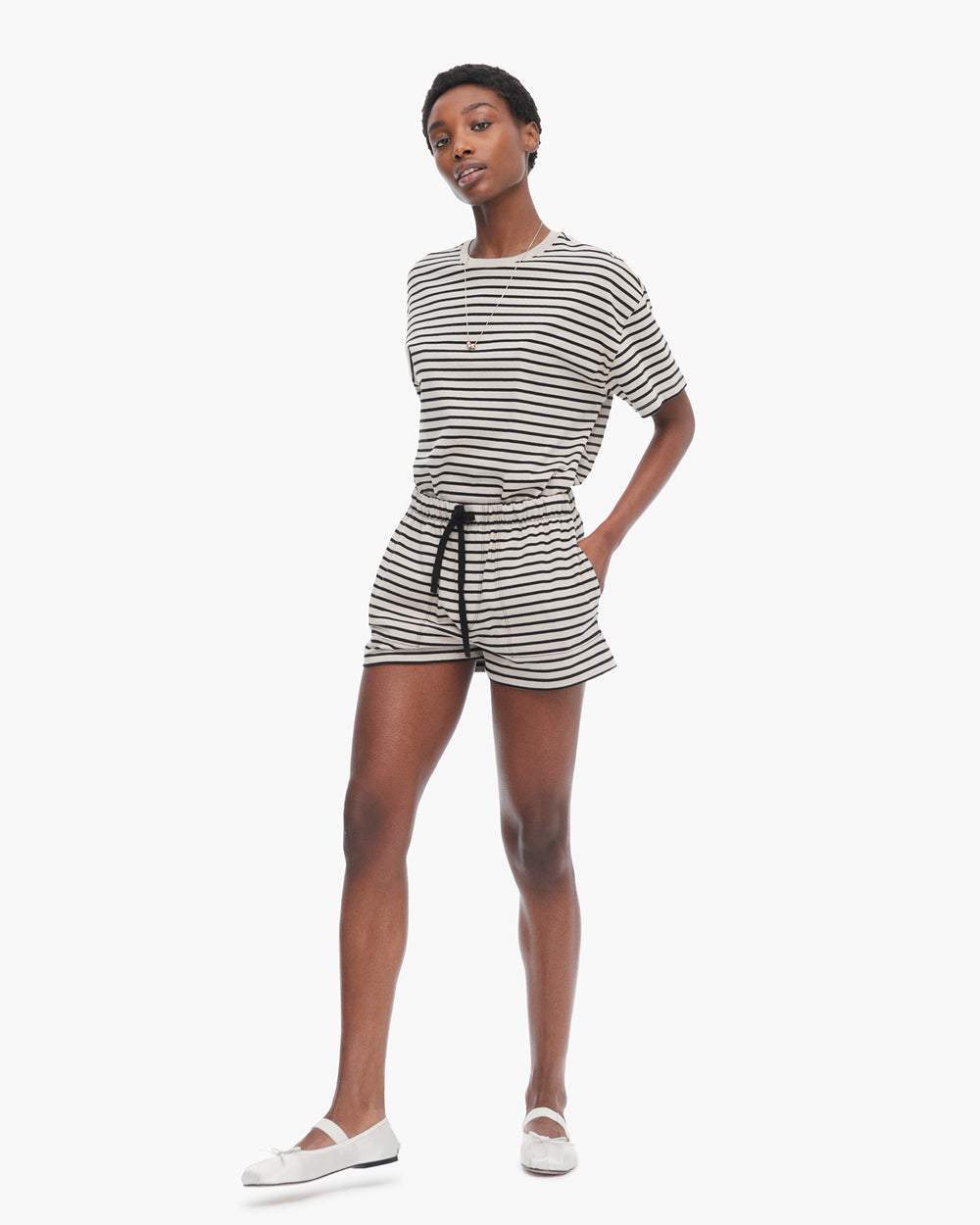 Heavyweight Jersey Striped Pull On Short - Dune-Black