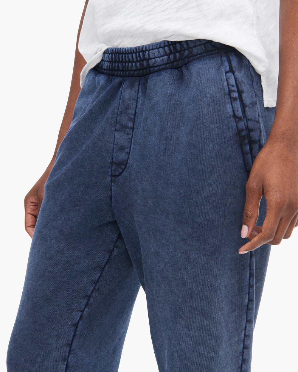 French Terry Pigment Wash Cut-Off Sweatpants - Dark Navy